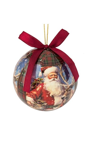 OEM Glob de Crăciun vintage - Moș Crăciun cu ren și model în carouri ø7,5 cm