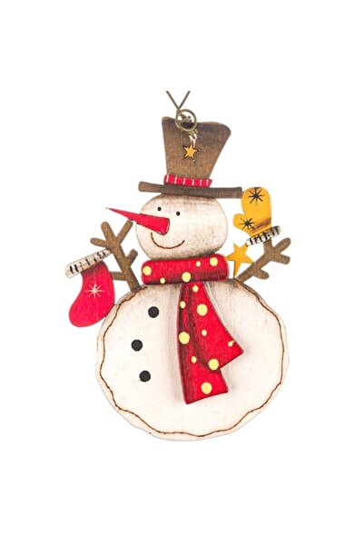 OEM Ornament de Crăciun din lemn, Om de zăpadă, 7,5 cm