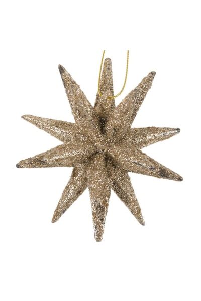 SHOPIENS Ornament de Crăciun 3D cu fulg de zăpadă și sclipici bej, 9 cm