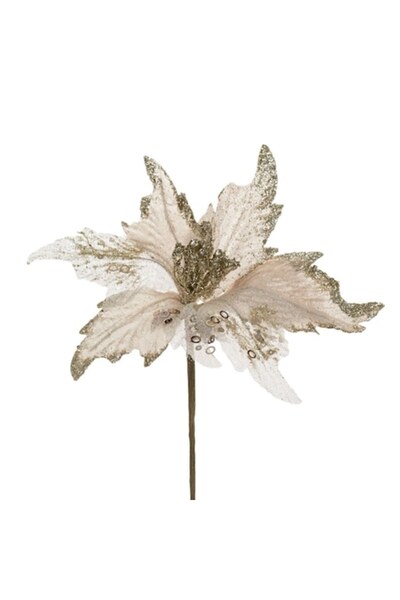 SHOPIENS Floare decorativă de Crăciun, tulpină scurtă, poliester, nud, auriu,...