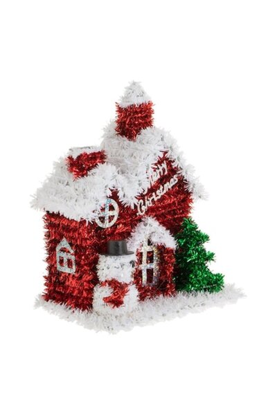 OEM Căsuță decorativă 3D de Crăciun cu beteală și om de zăpadă 18x13x23cm