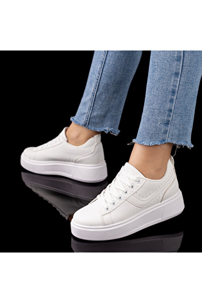 Modlet.ro Women's white thick-soled canvas shoes MOD09603