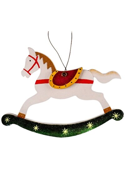 SHOPIENS Ornament vintage pentru brad de Crăciun - cal de lemn 15cm