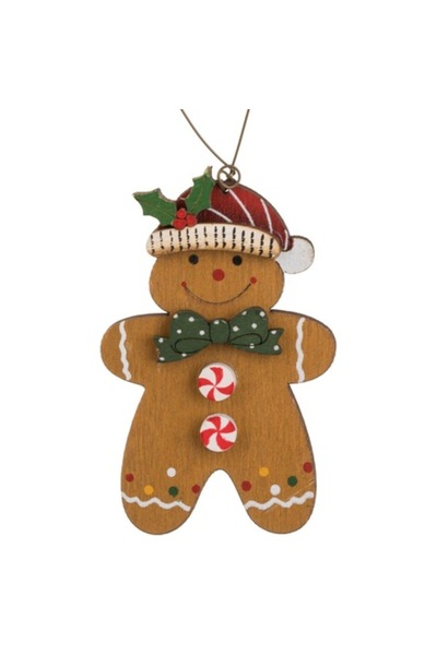 OEM Ornament de Crăciun vintage, omuleț de turtă dulce din lemn, 8 cm