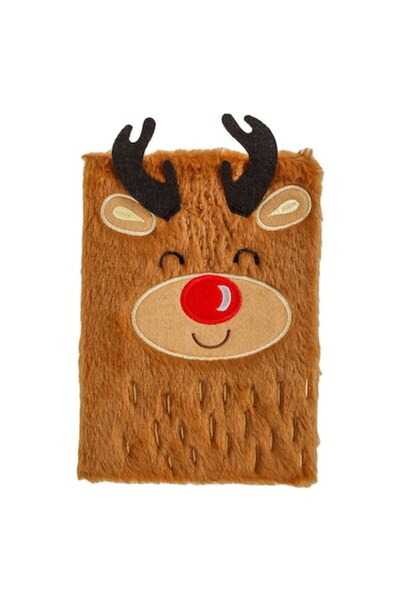 OEM A5 Christmas Notebook with Brown Artificial Fur Cover and Reindeer - 80 sheets