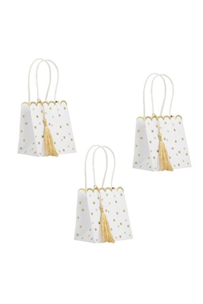 OEM Σετ λευκών χάρτινων τσαντών δώρου με χρυσές βούλες και χρυσό φιόγκο 10x7x...