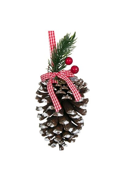 OEM Ornament de Crăciun - Con de pin cu panglică în carouri și fructe de pădu...