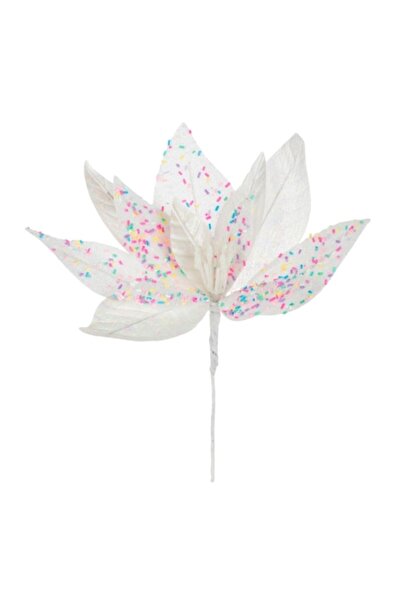 SHOPIENS Poinsettia decorativă de Crăciun „Candy” albă irizată cu sclipici 24 cm