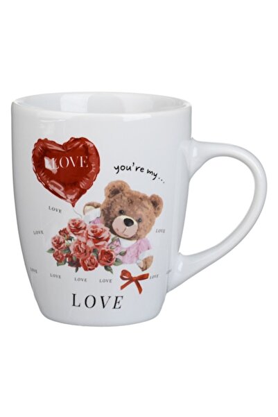 OEM Cană albă de porțelan cu ursuleț de pluș și baloane 350ml