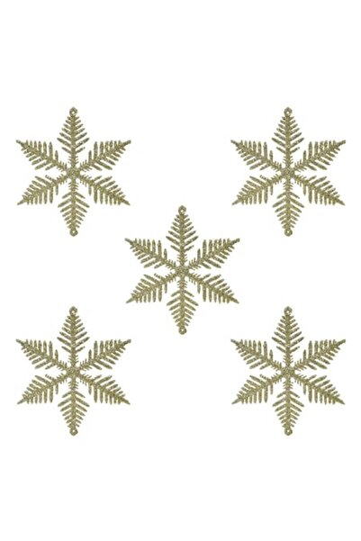 SHOPIENS Set ornamente pentru brad de Crăciun, fulgi de zăpadă bej cu sclipic...