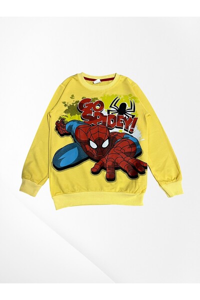 Fil Kids Erkek Çocuk Pamuklu Kumaş Sarı Örümcek Desenli Uzun Kollu 2 İplik Kışlık Pijama Takımı