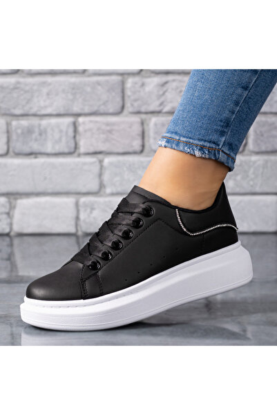 Modlet.ro Pantofi negri din pânză cu talpă groasă pentru femei MOD09251