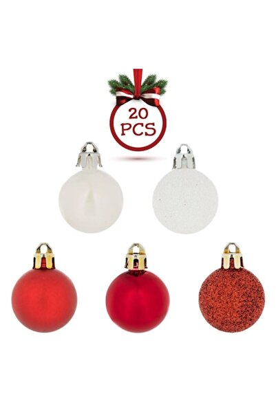 OEM Set globuri de Crăciun bomboane - sclipici iridescent roșu și alb 3 cm - ...