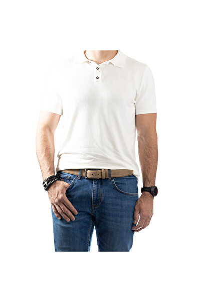 Toro Nero Men's dark beige leather belt Simple Line - ToroNero