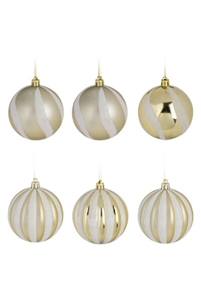 OEM Set globuri de Crăciun aurii (mate, lucioase, dungi iridescente cu sclipi...