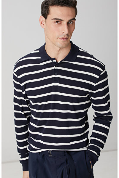 Network Lacivert Beyaz Çizgili Sweatshirt