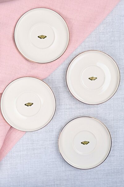 tabakevi طبق شاي من البورسلين مطلي بالذهب الطبيعي من تاباك إيفي، تصميم فراشة، 12.5 سم، طقم من 4 قطع