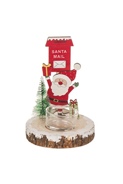 OEM Suport lumânare tip pastilă cu buștean Moș Crăciun Ø10x14cm