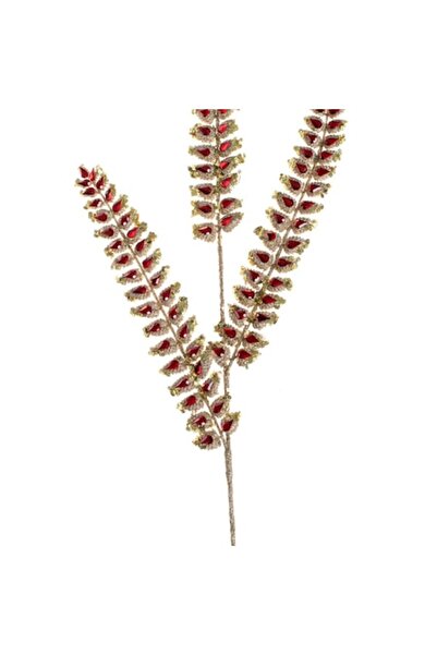 SHOPIENS Creangă decorativă de Crăciun, frunze aurii, cristale roșii, 88 cm