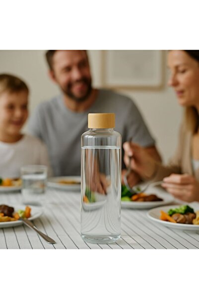 OEM Transparent glass bottle with bamboo lid - 1 L