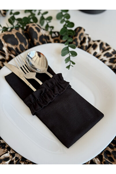 KaiAtelier 2Li Lune Fırfırlı Keten 3 Bölmeli Çatal-Kaşık-Bıçak Kılıfı