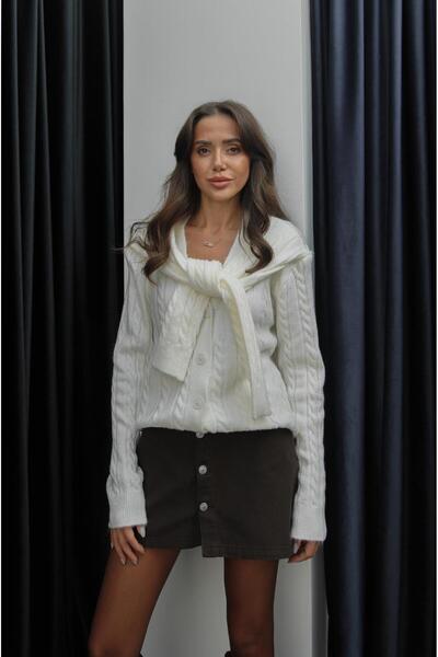 Havoş Ecru Cardigan with Shoulder Scarf Detail