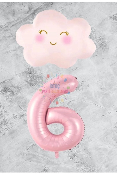 Generic Brand Pink Number Cloud Foil Balloon Set Age 6