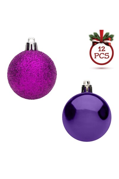 SHOPIENS Set globuri de Crăciun mov strălucitoare cu sclipici 7m - 12 buc