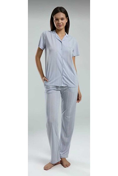 Pierre Cardin Set de pijamale pentru femei cu nasturi în față, în cutie, albastru-8.9.8.2