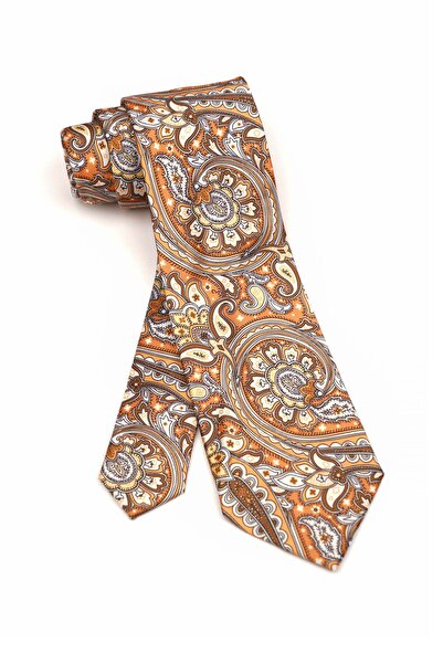 6AM Ceremony Classic brown tie with gold paisley print