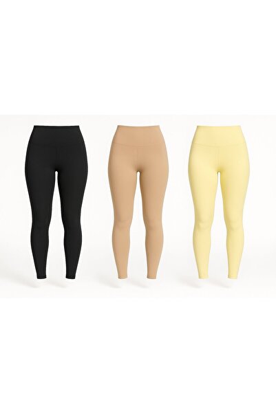 MAVİ QUMSAL Ψηλόμεσο Βασικό Γυναικείο Κολάν Σετ 3 τεμαχίων |   Μαύρο Δέρμα Κί...