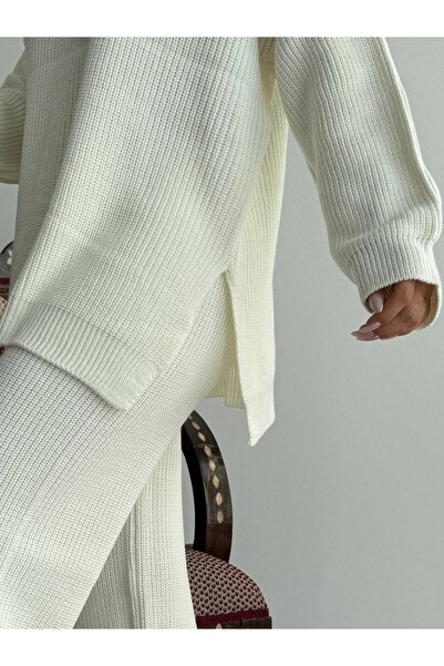 CARLA MARA Zipper Detail Upper and Lower Knitwear Set Ecru