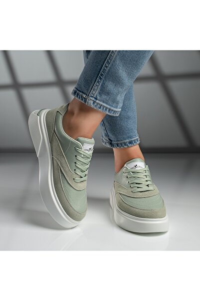 Modlet.ro Sneakerși verzi din piele cu platformă pentru femei MOD10281