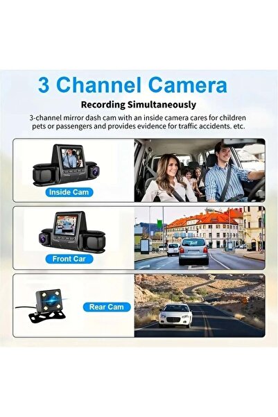 Doreka Araç Kamerası 3 Lensli, Full Hd, Park Monitörü, Gece Görüş, Hareket Sensörü Dr0077