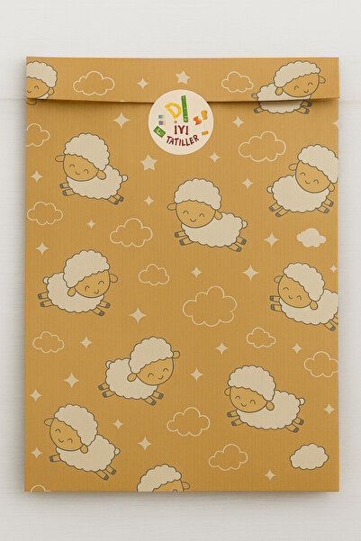 Dekals 2li Set Etiket + Karne Kılıfı Hediye Paketi Kuzu Desenli Paket + İyi Tatiller Etiketi