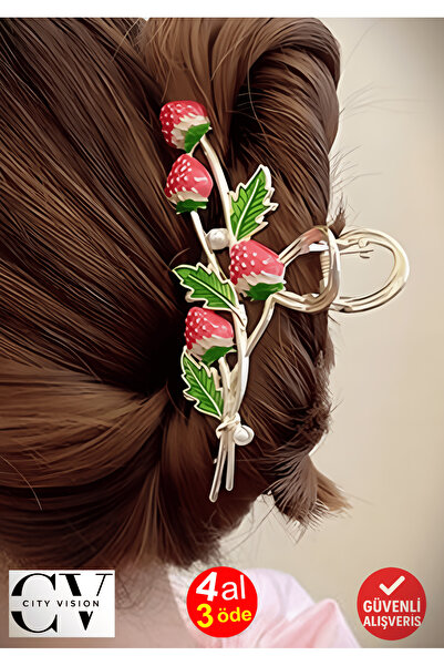 cityvision Çilek Figürlü Metal Mandal Saç Tokası 11 cm – Şık ve Dayanıklı