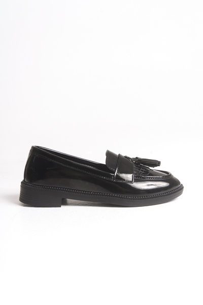 Artgoo Women's College Black Patent Leather Daily Casual Tassel Corcik Loafer Shoes