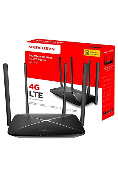Mercusys MB115-4G 300 Mbps 4g Lte Router Modem Sim Kart Girişli 4 Ethernet Portu 4 Antenli 32 Cihaz Bağlantı