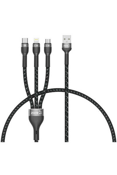 zore Black Shira Series 3 in 1 USB Cable 30Cm-Senk