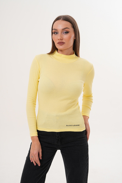 Basics&More قميص نسائي بياقة نصف مدورة وأكمام طويلة باللون الأصفر الأساسي