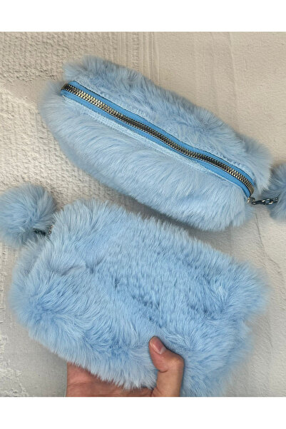 ZeCo Collection حافظة أقلام زرقاء من القطيفة مع بوم بوم / حامل أقلام / حقيبة