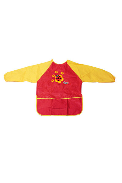 OEM Painting apron with three pockets, 3-7 years, for girls, red/yellow