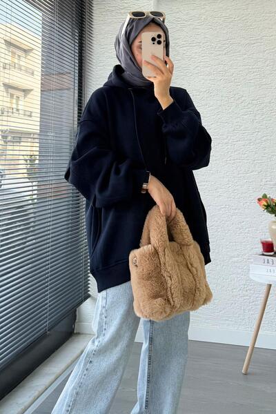 MELEK ARAZ Premium Oversize Γυναικείο Φούτερ με Πλισέ Λεπτομέρεια στη Χειρολα...