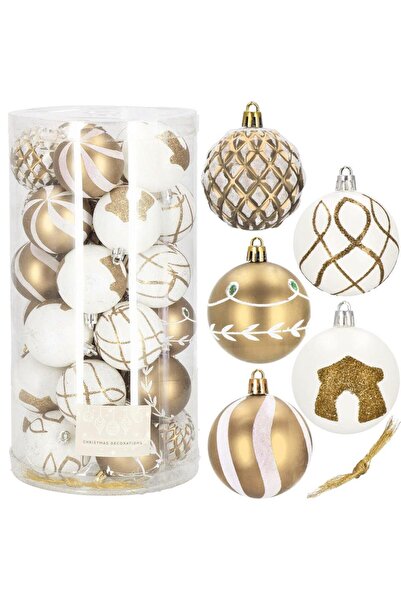 SERSIMO Set globuri de Crăciun cu modele festive, 30 bucăți, 6 cm, aurii