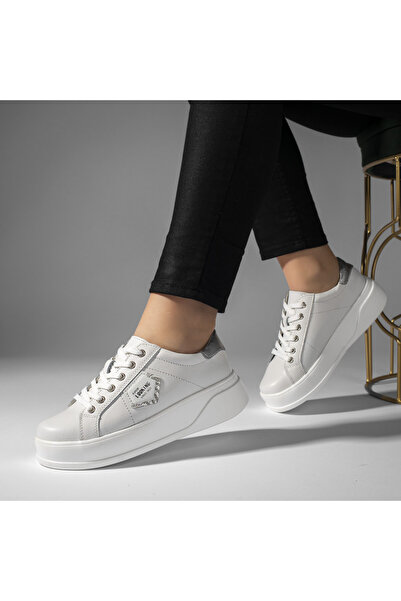 BMoD Women's white leather sneakers with laces MOD10930