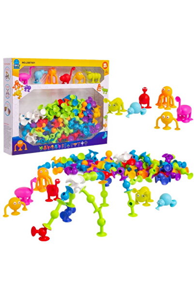 Doris Set of 96 Stickies construction pieces made of flexible silicone with suction cups, 6 figures included, piece