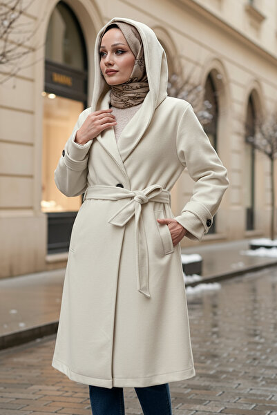 Salih Çelebi Hooded Cashmere Coat 0027 - Stone Color