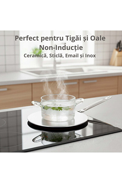 Köken Adaptor plită cu inducție, oțel inoxidabil, 23,5 cm, placă universală pentru tigăi și oale fără inducție