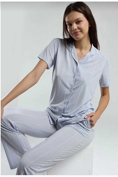 Pierre Cardin Set de pijamale pentru femei cu nasturi în față, în cutie, albastru-8.9.8.2