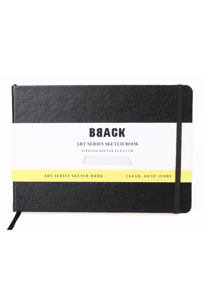 BBACK Caiet de schițe pentru colecție de artă 140 gr. Hârtie fără linii Ivory 21x14cm 80yp. Caiet cu copertă rigidă neagră